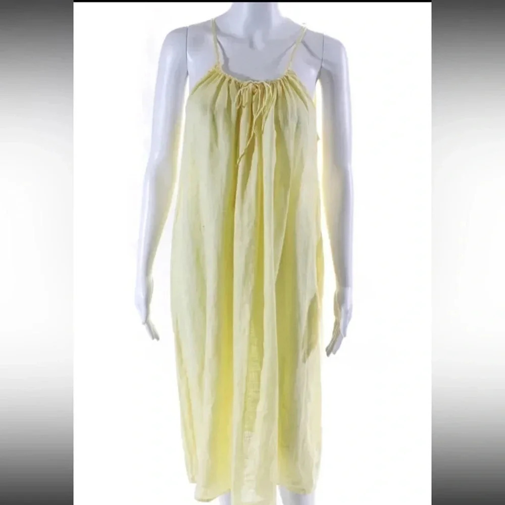 CP Shades Scoop Neck Shift Dress Yellow Linen Maxi Small